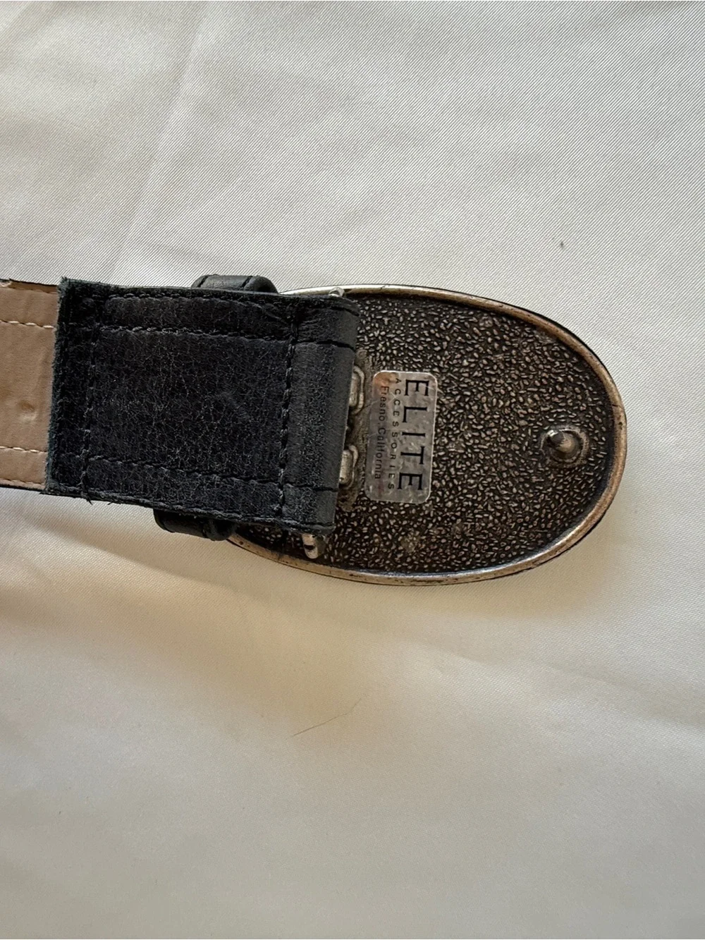 Elite Accessories Black Leather Belt with Textured Metal Buckle